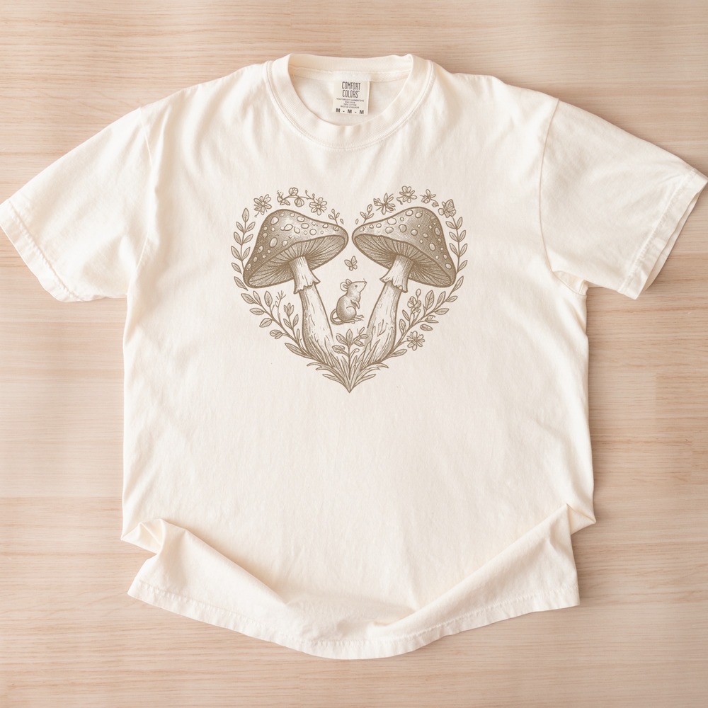 Mushrooms Forming a Heart with Mouse and Butterfly Tee